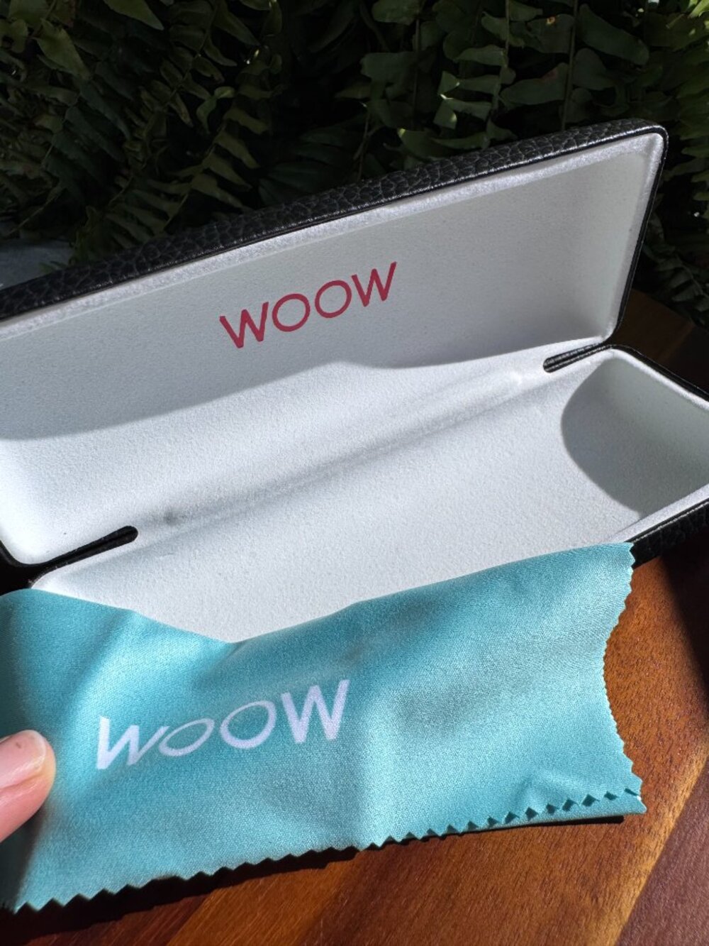 WOOW France Black Hard Clamshell Eyeglass Case With Original Teal Cleaning Cloth